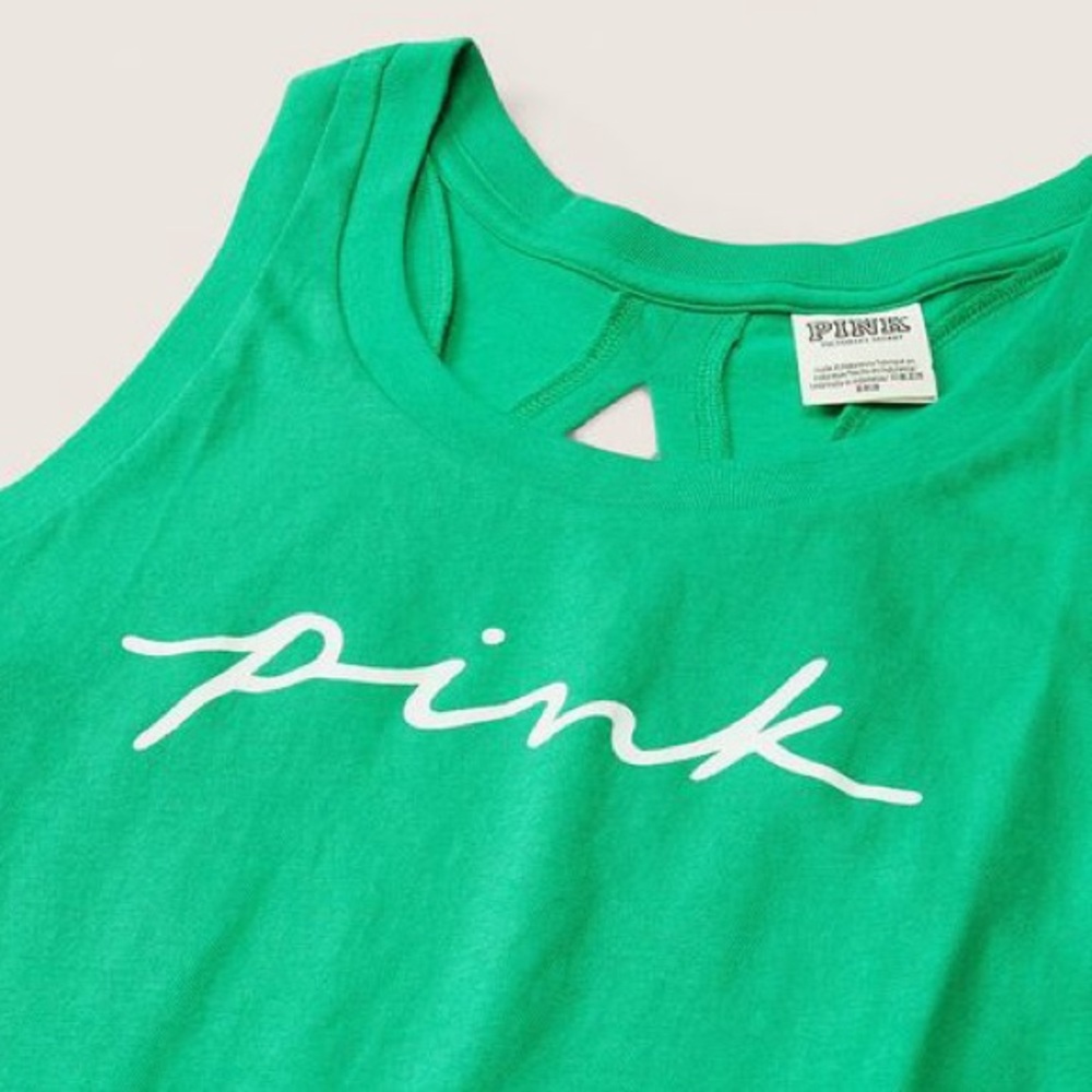 VS VICTORIAS SECRET PINK EVERYDAY RACERBACK TANK TOP MALDIVE SCRIPT LOGO XXL - Picture 6 of 7